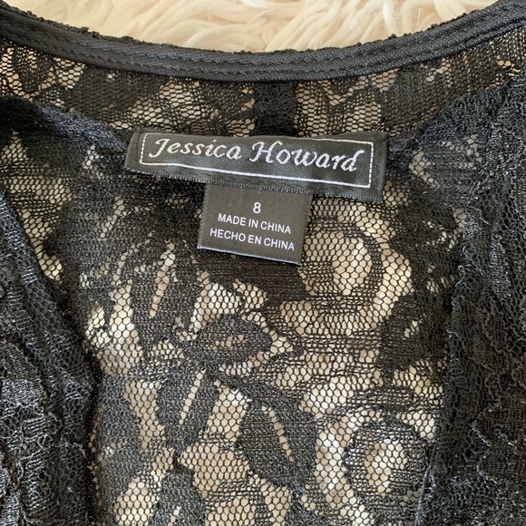 -Jessica Howard black 2 pc  sleeves dress & long sleeveless cover up lace size 8 - Picture 15 of 16